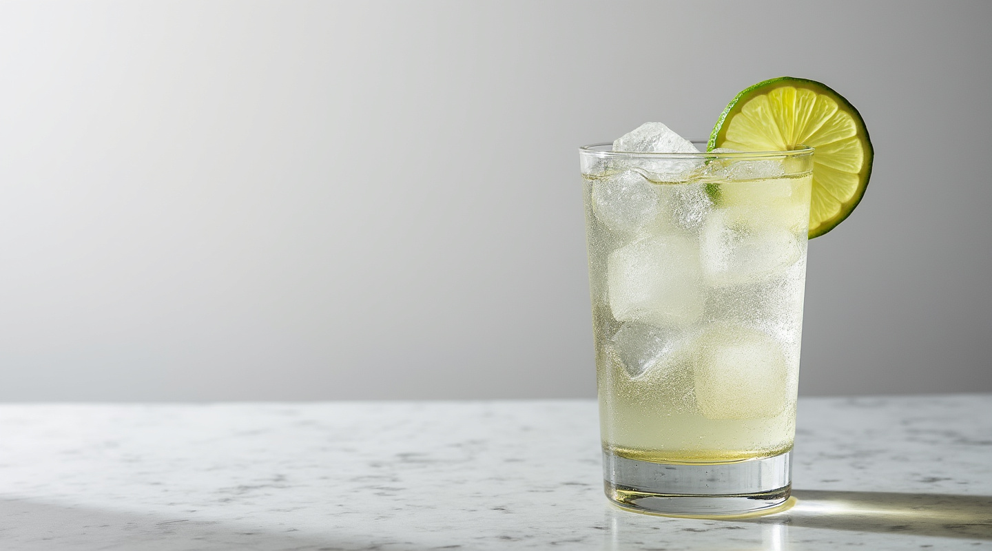 Gin-Ger & Tonic cocktail garnished with a lime wedge