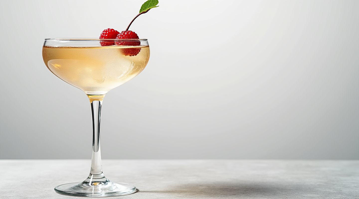Kir Cocktail served in a Martini glass with seasonal berry garnish