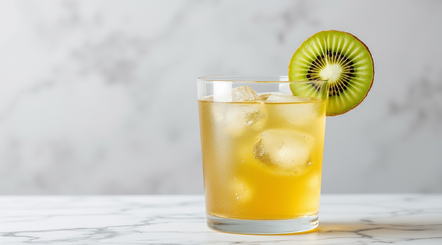 Kiwi Fresh Fruit Martini in a martini glass garnished with a kiwi slice