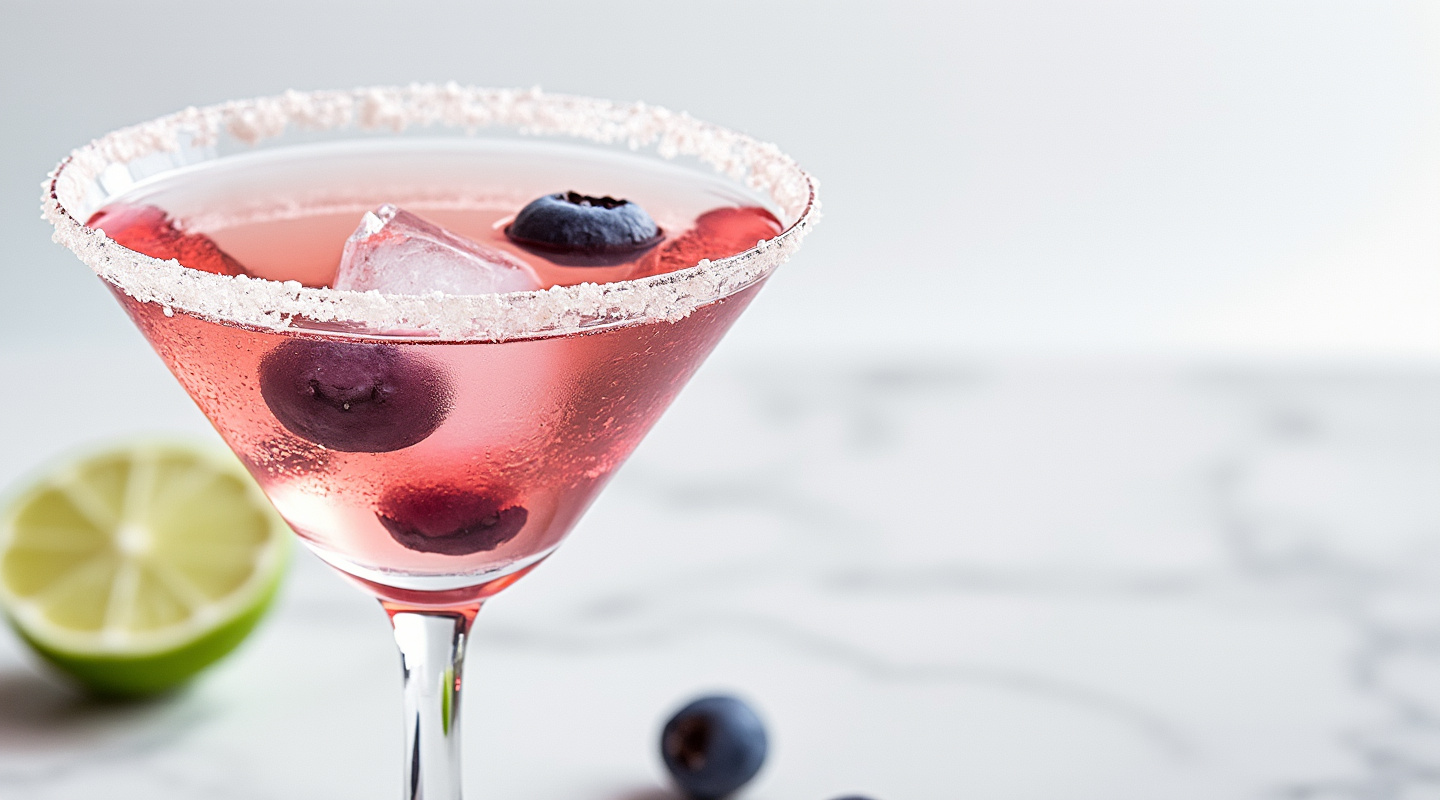 Myrtle Martini in a glass with a sugar rim