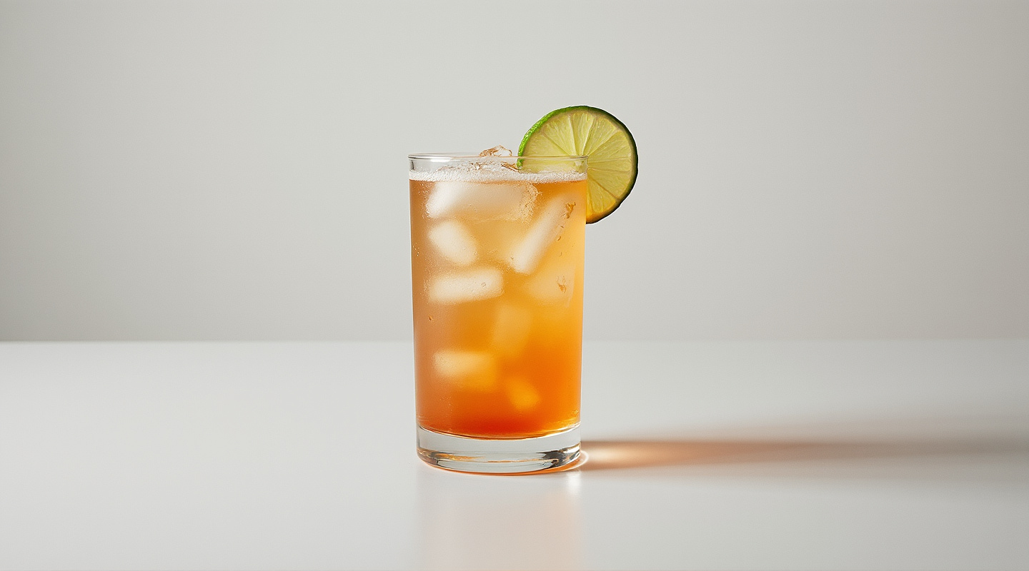 El Diablo Cocktail in a Collins glass with lime wedge garnish