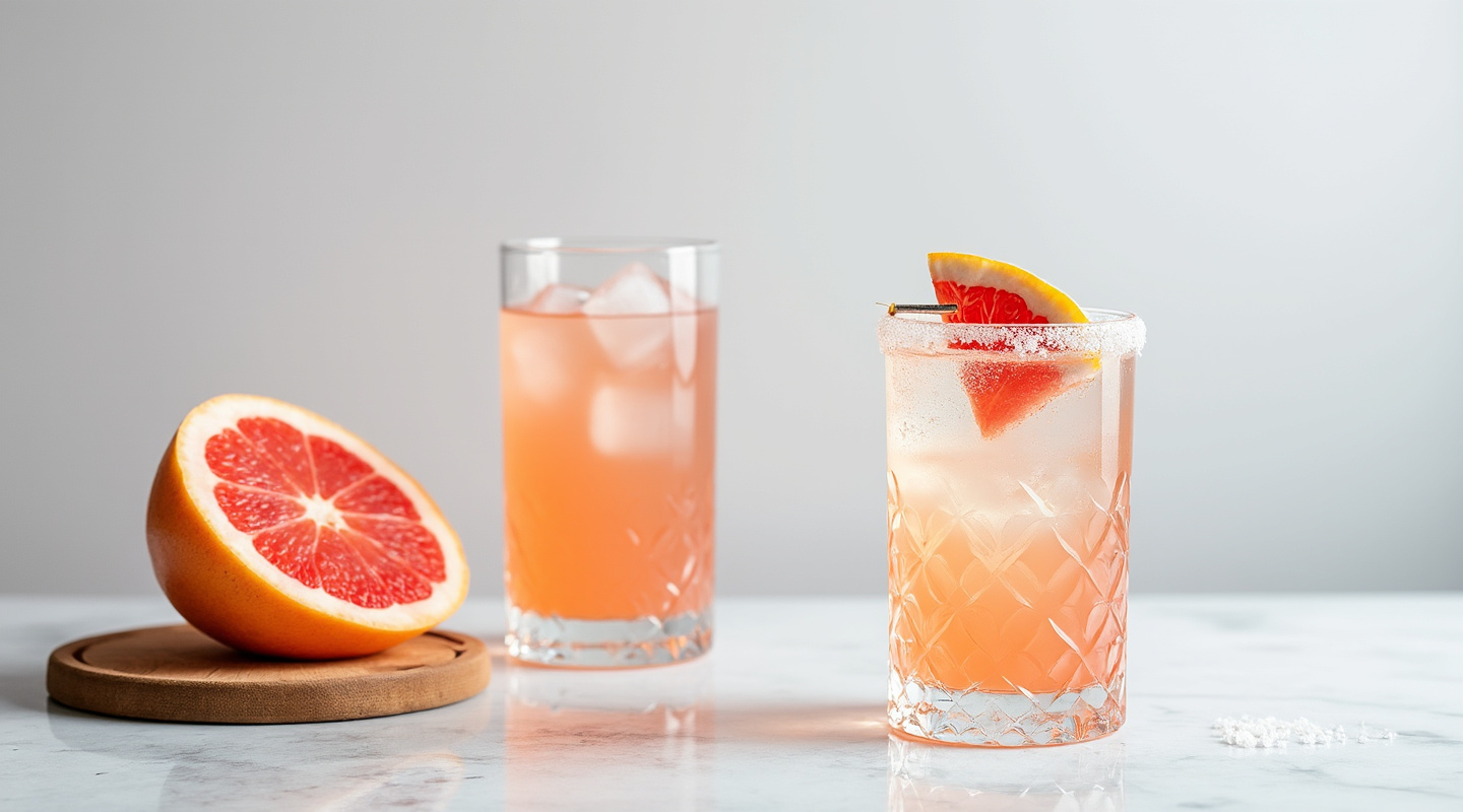 Salty Dog cocktail in a glass with salt rim and grapefruit wheel