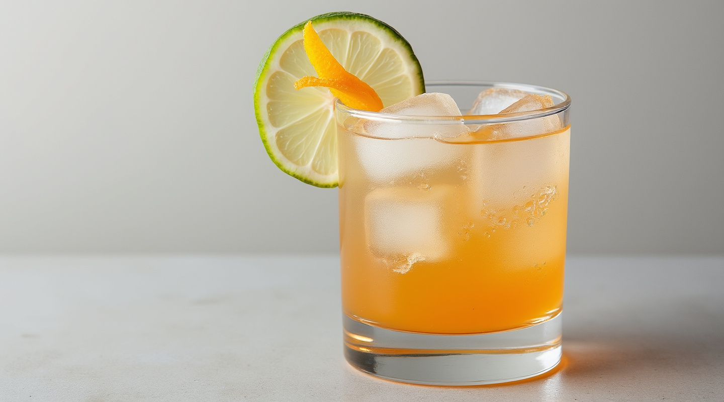 Tequila Fizz in a sling glass with an orange zest twist