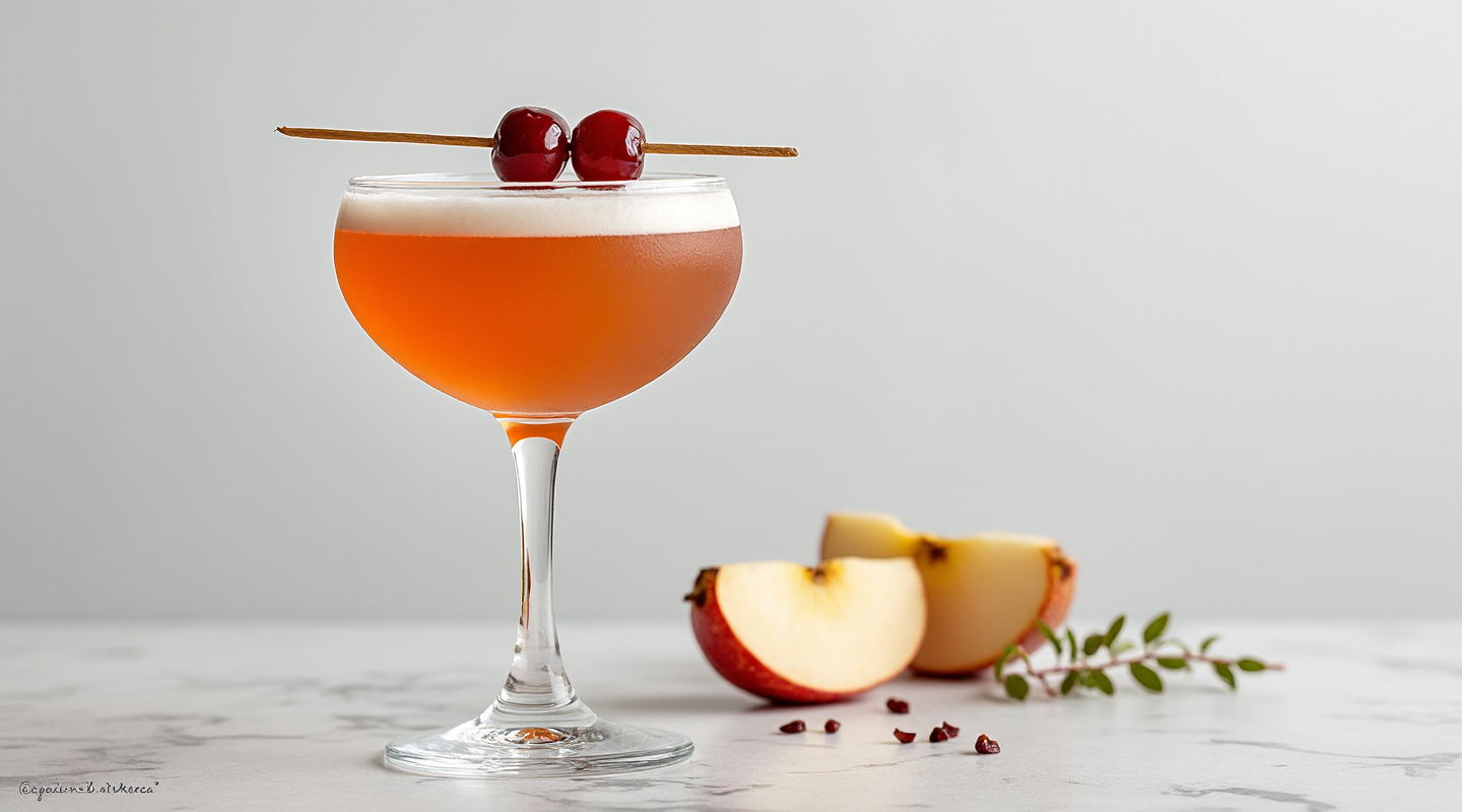 Widow's Kiss served in a chilled glass with a pair of skewered maraschino cherries as garnish