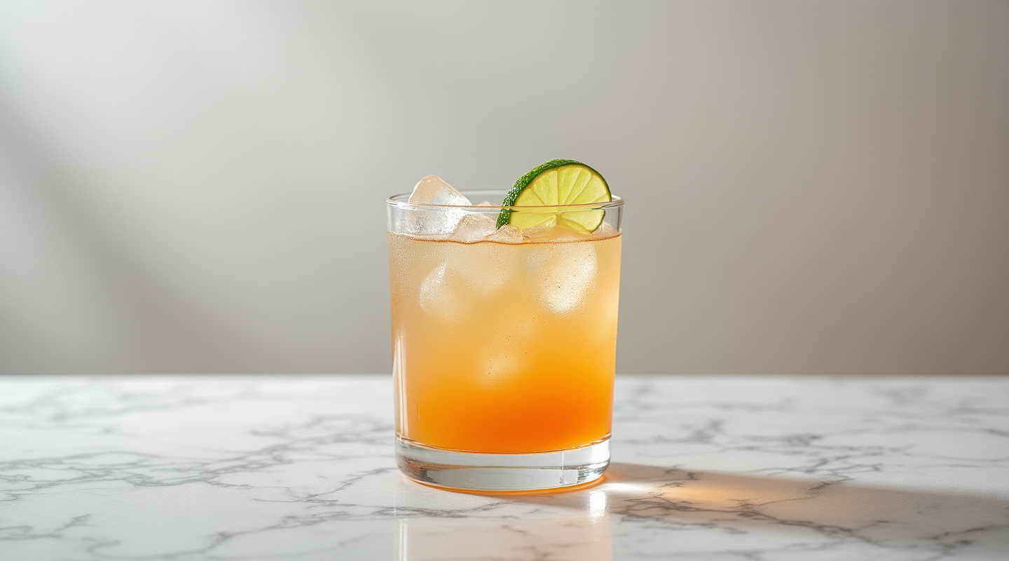 A vibrant Apricot Rickey cocktail in a Highball glass