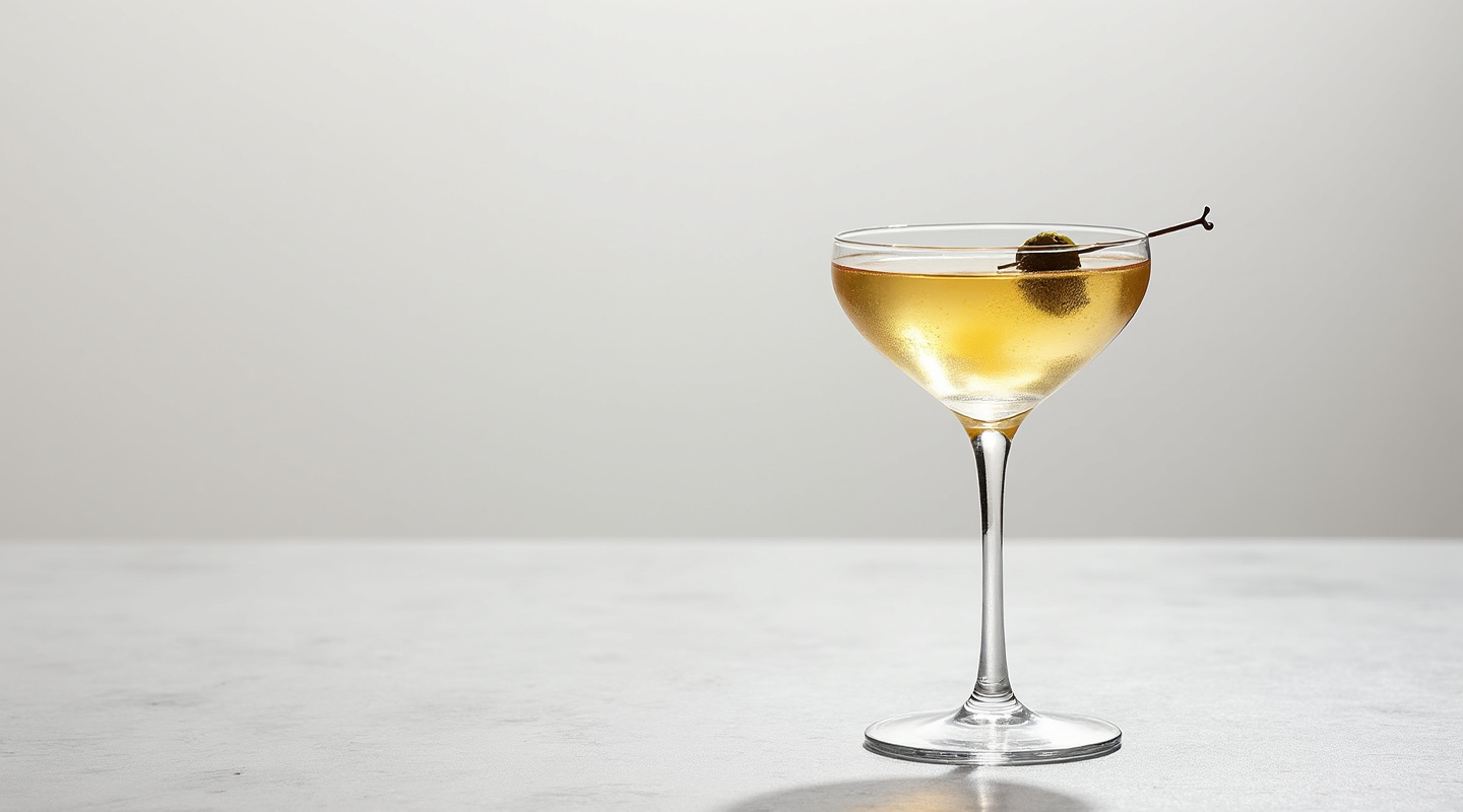 Dry Martini in a chilled coupe glass with olive garnish.