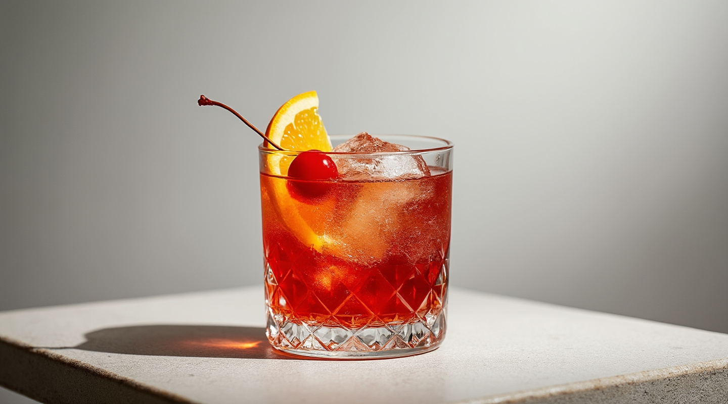 A Fireman's Sour cocktail served in an old-fashioned glass