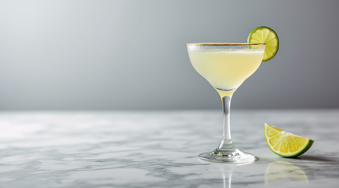 A classic President Vincent cocktail served in a chilled Martini glass with a lime zest twist garnish.