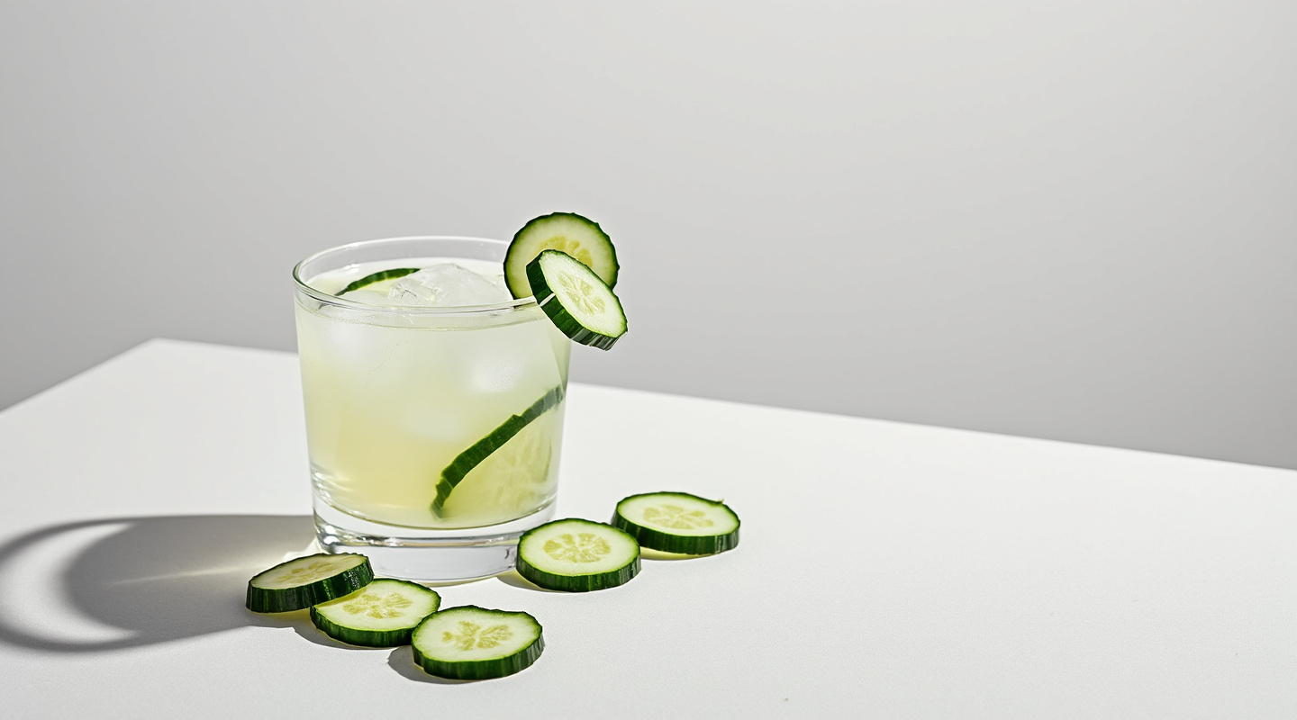 Bluegrass cocktail in a glass with a cucumber peel garnish