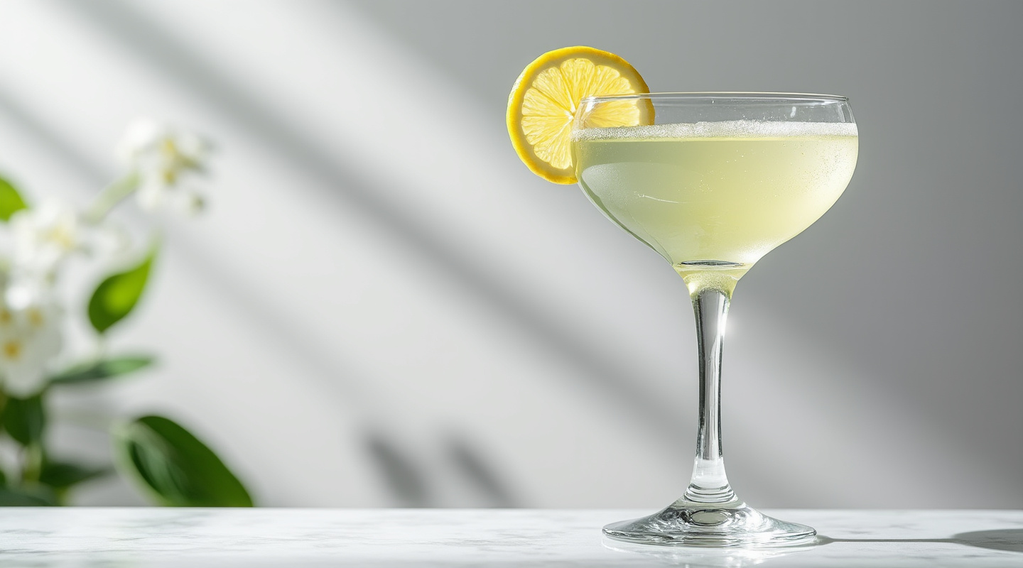 A refreshing Butterfly Cocktail served in a Martini glass