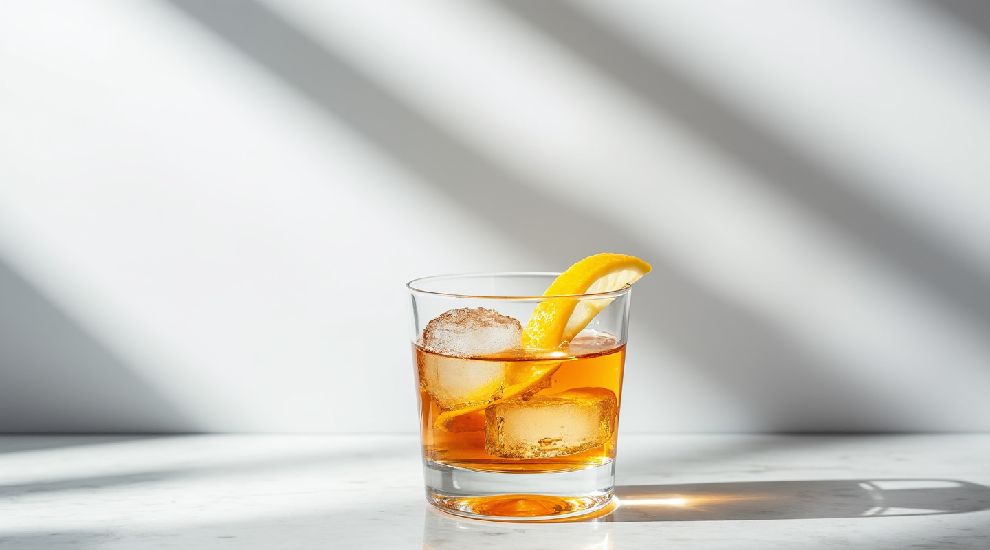 Old Crystal Shrine Cocktail garnished with Lemon & orange zest twists