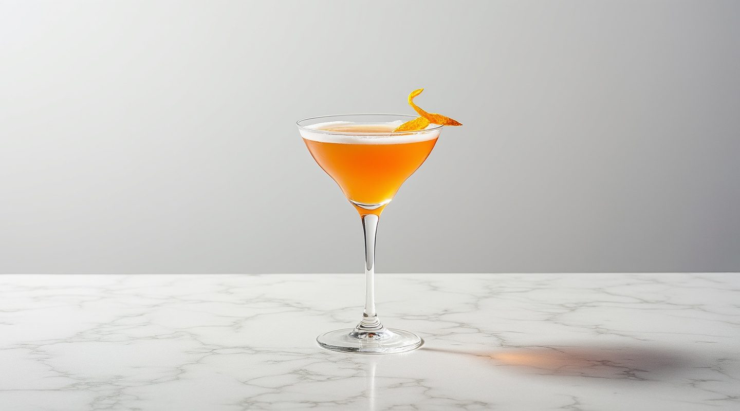 Sanctuary cocktail in a chilled martini glass with an orange zest twist