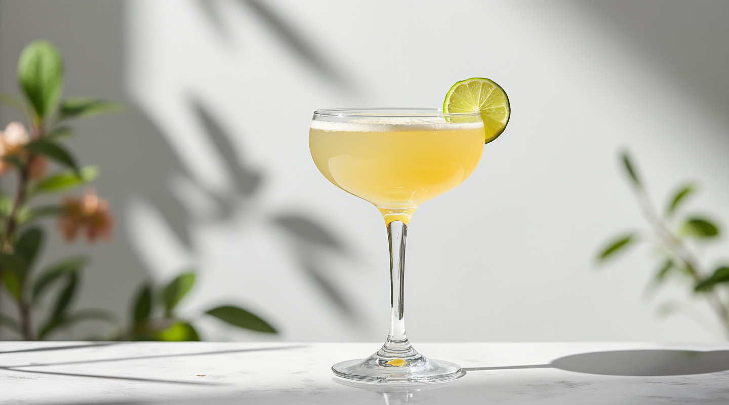 Peruvian Elder Sour cocktail served in a coupe glass