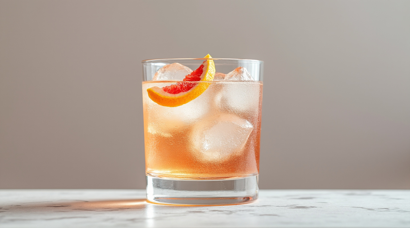 G. G and G in an old-fashioned glass with grapefruit zest garnish