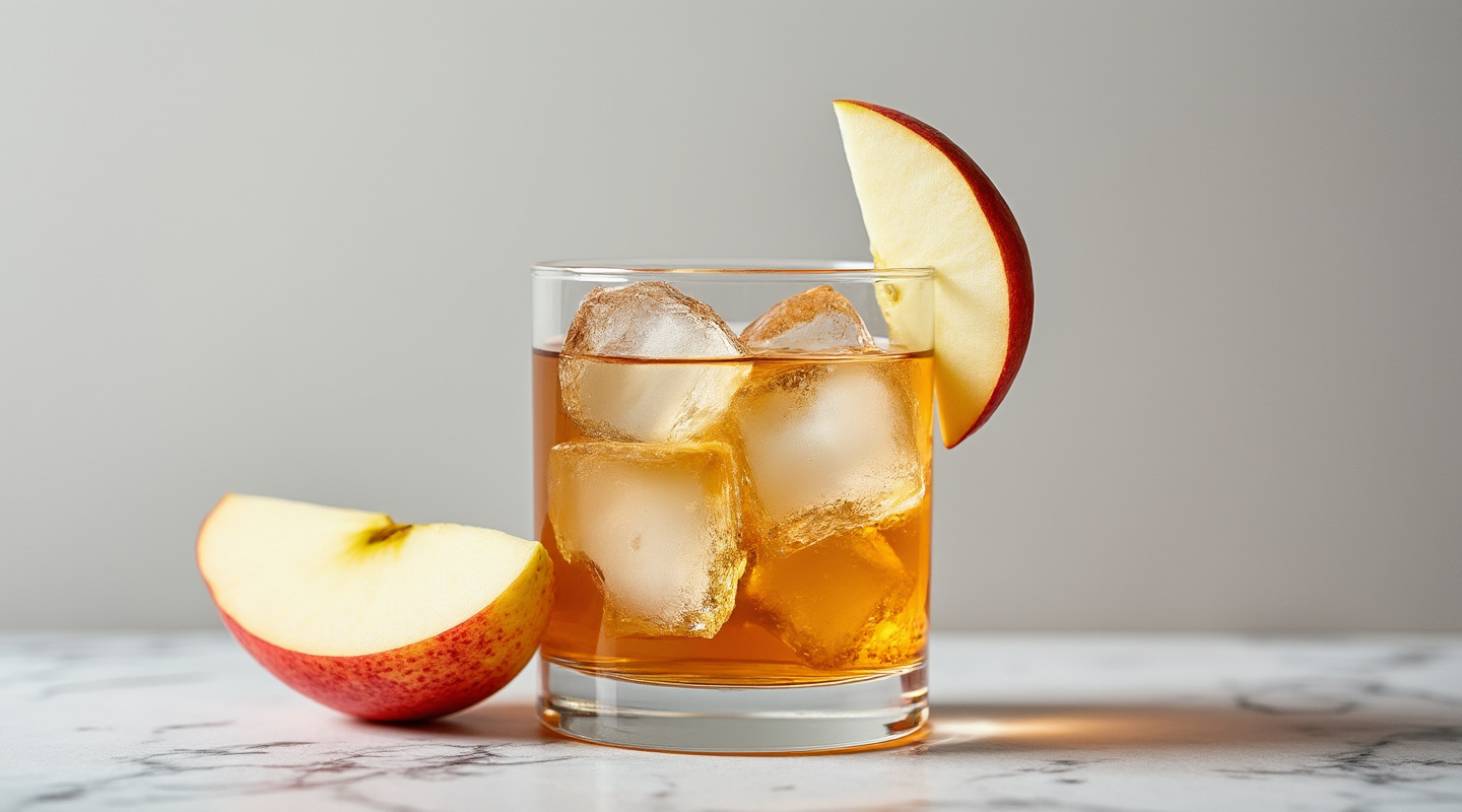 Manicure cocktail in an Old-Fashioned glass with apple wedge garnish.