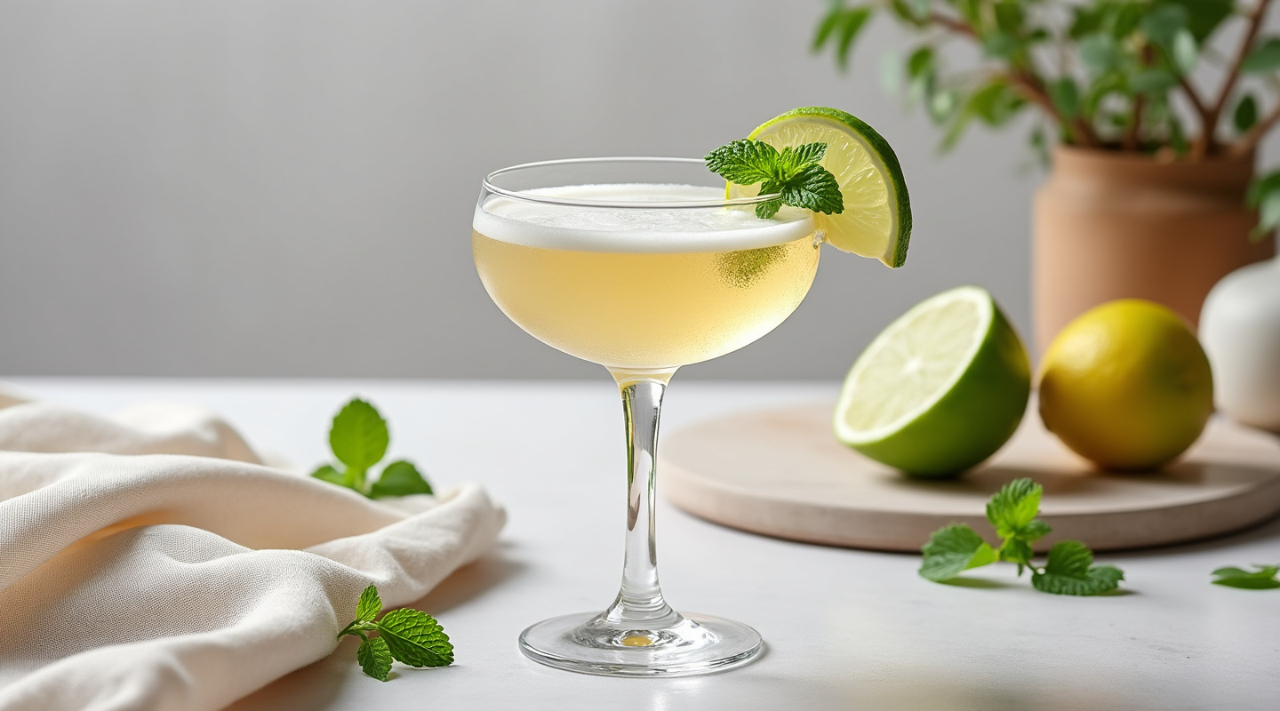 Melba Cocktail in a chilled coupe glass