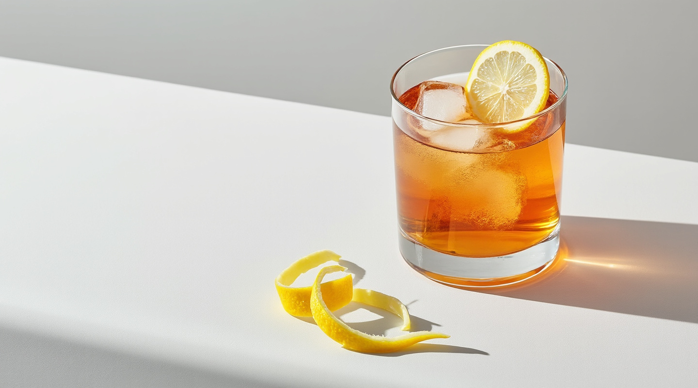 A Dream to Be cocktail in a Nick & Nora glass garnished with a lemon zest twist