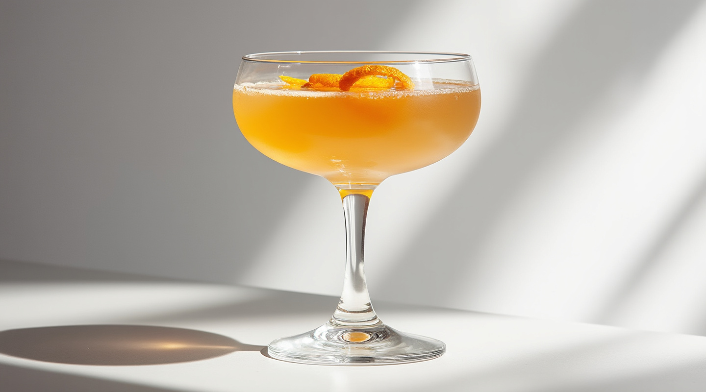 Deshler Cocktail in a coupe glass with orange zest garnish