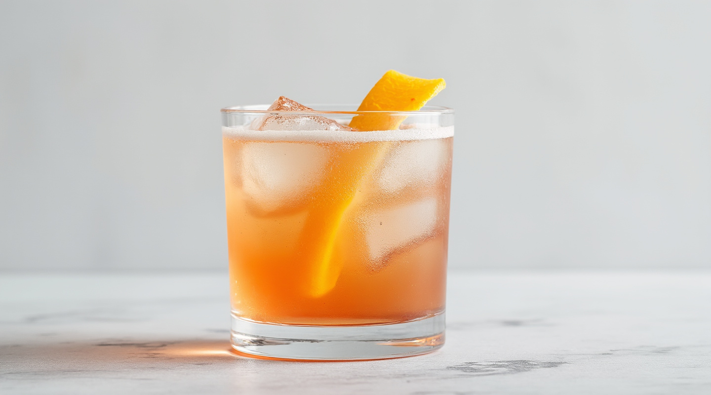 Élysée Treaty Cocktail in a Coupe Glass with Orange Peel Garnish