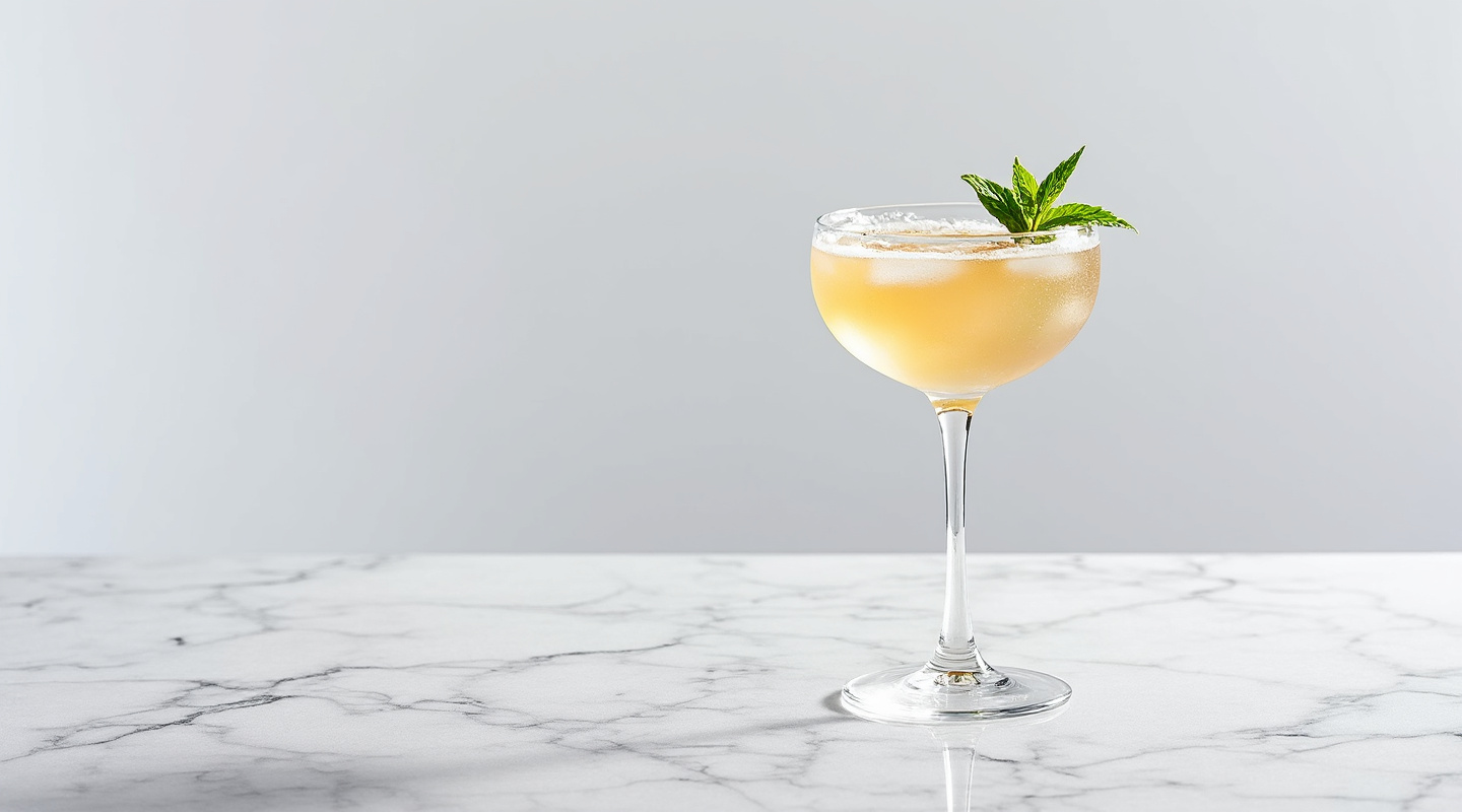 Grape Expectations cocktail in a Collins glass with mint garnish