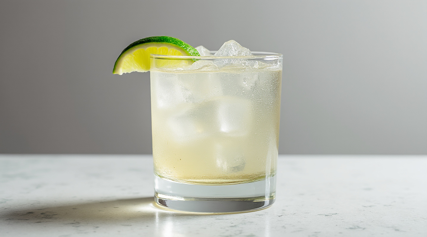 A refreshing Suit & Tai cocktail served in an old-fashioned glass with a lime zest twist.