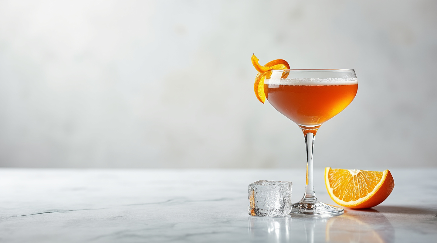 Contessa cocktail in an Old-fashioned glass with orange zest garnish