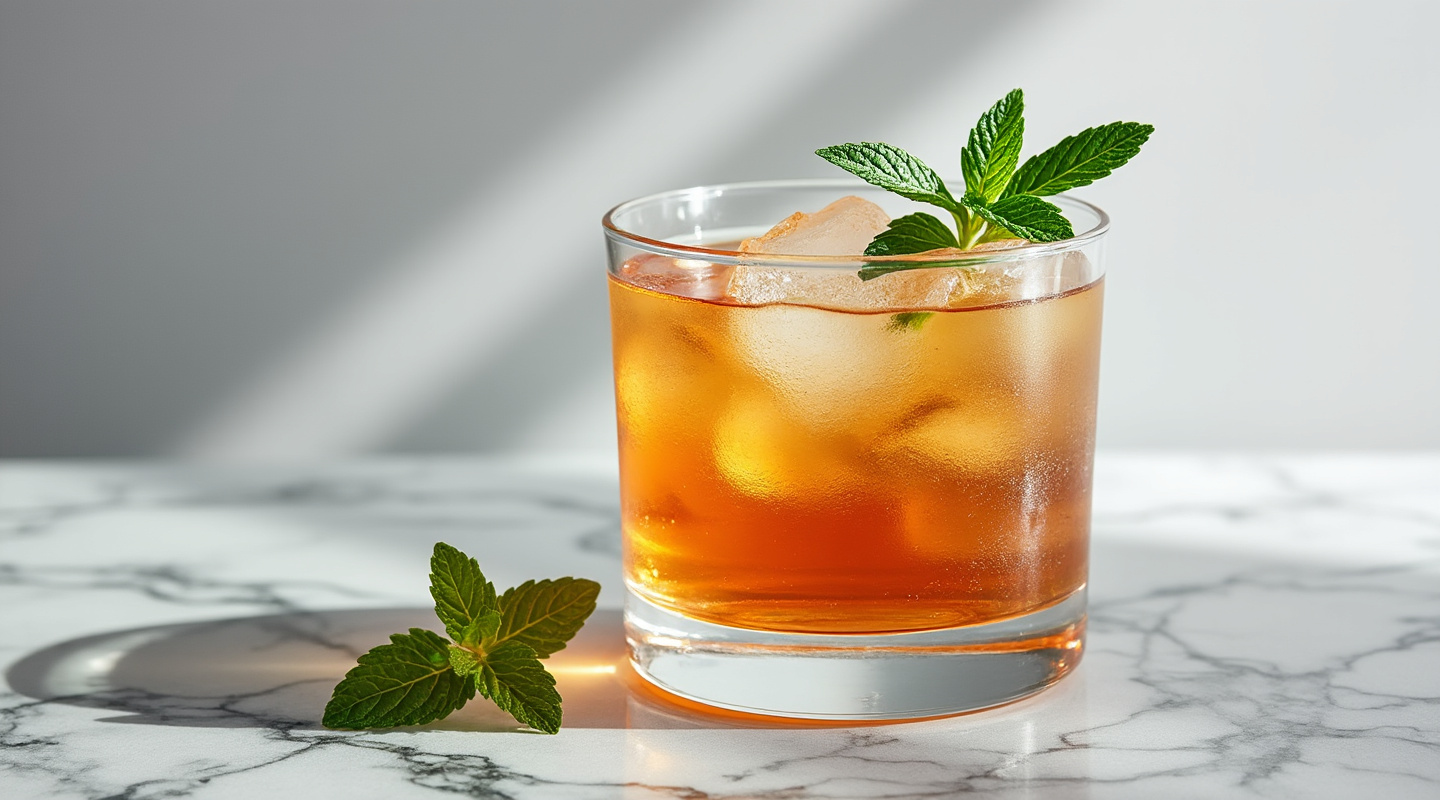 Word by Word cocktail served in a Nick & Nora glass with a mint leaf garnish.