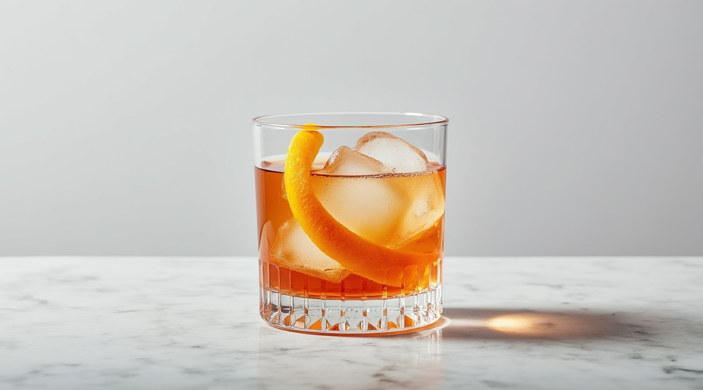 Ocho Maneras cocktail with orange zest twist garnish