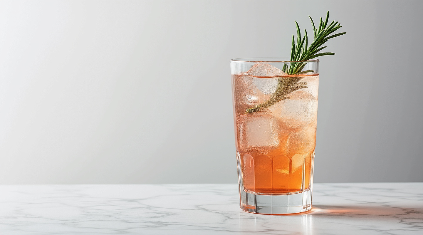 On the Med cocktail with rosemary garnish