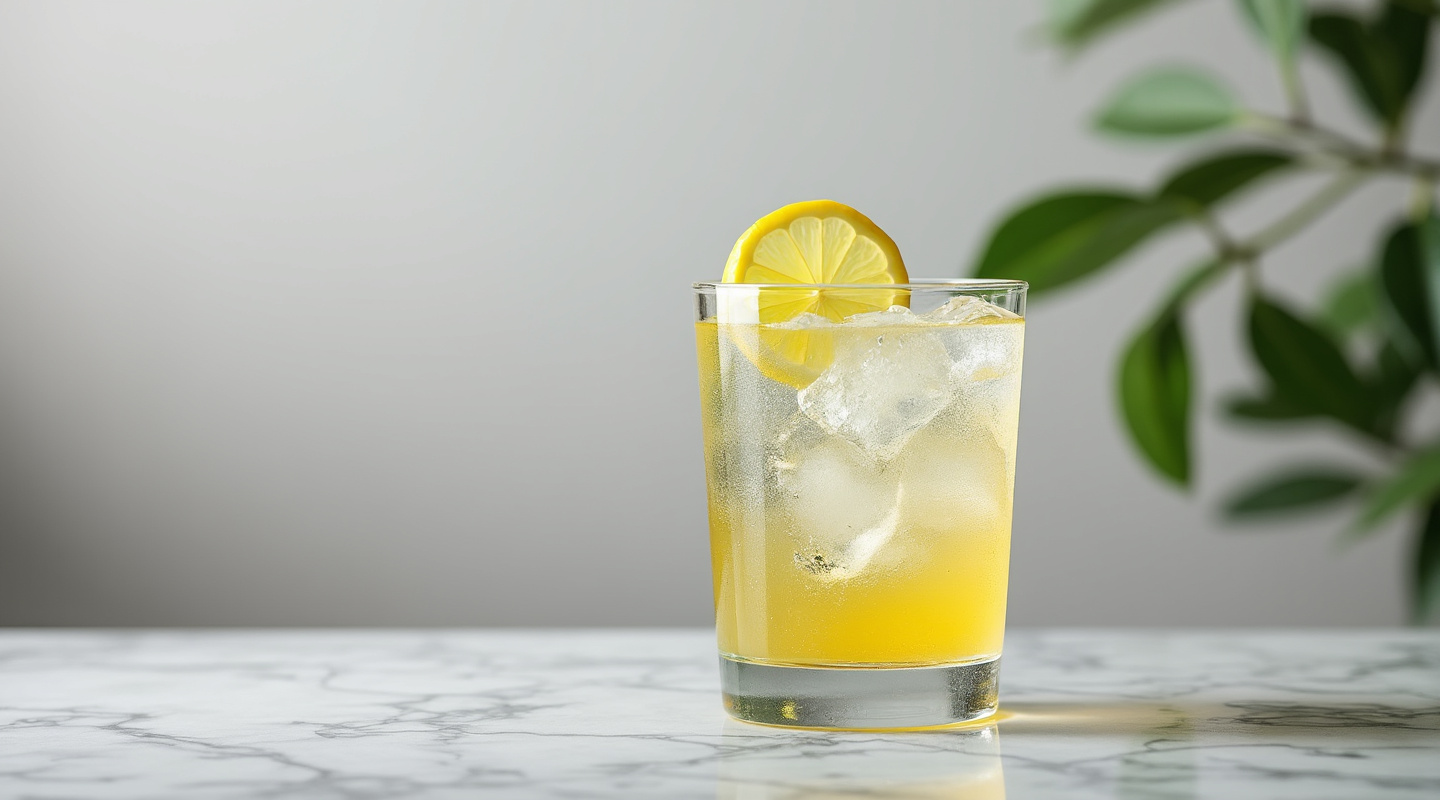 Limoncello and Tonic served in a Collins glass with lemon garnish