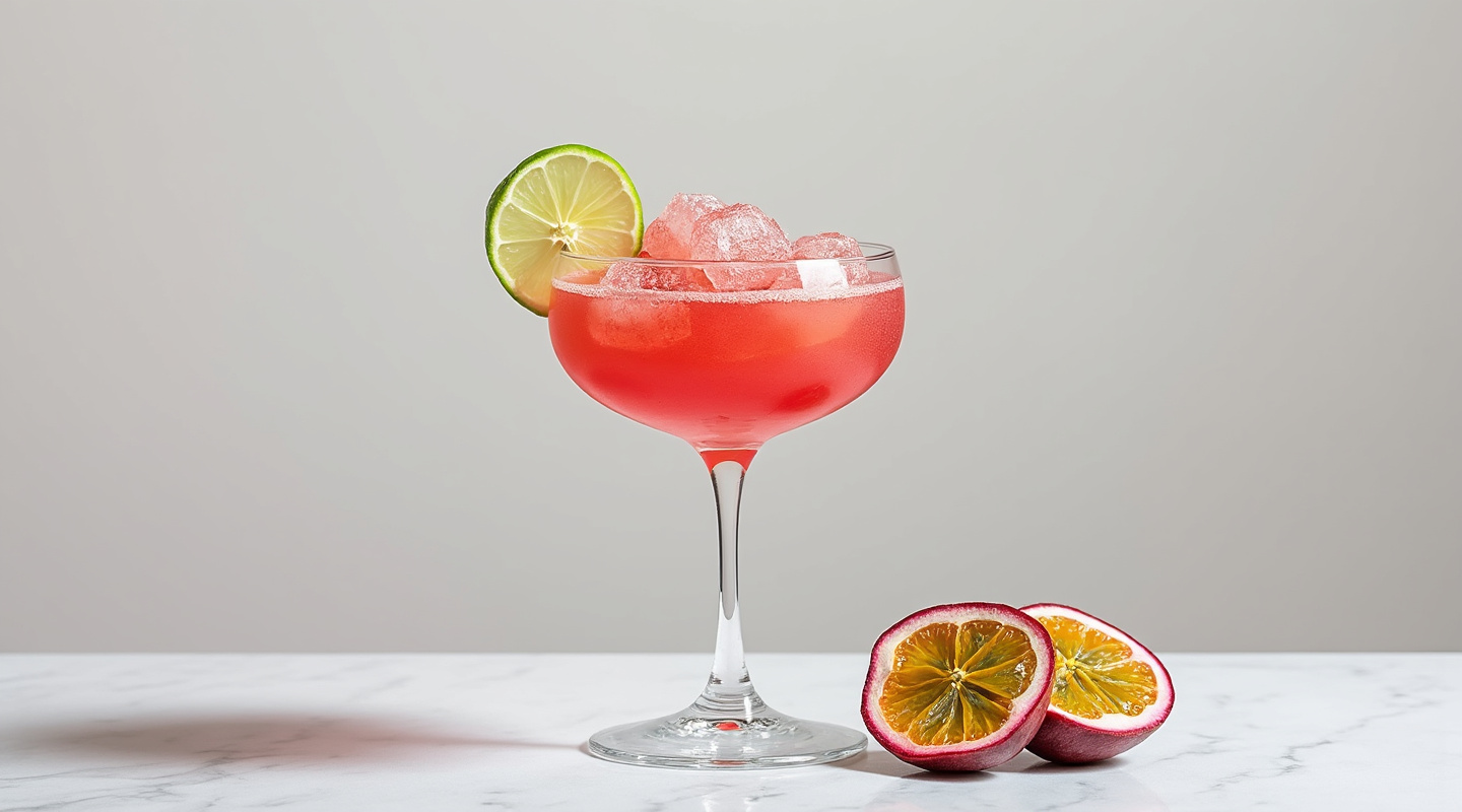 Frozen Passion Fruit Mezcalita in a coupe glass