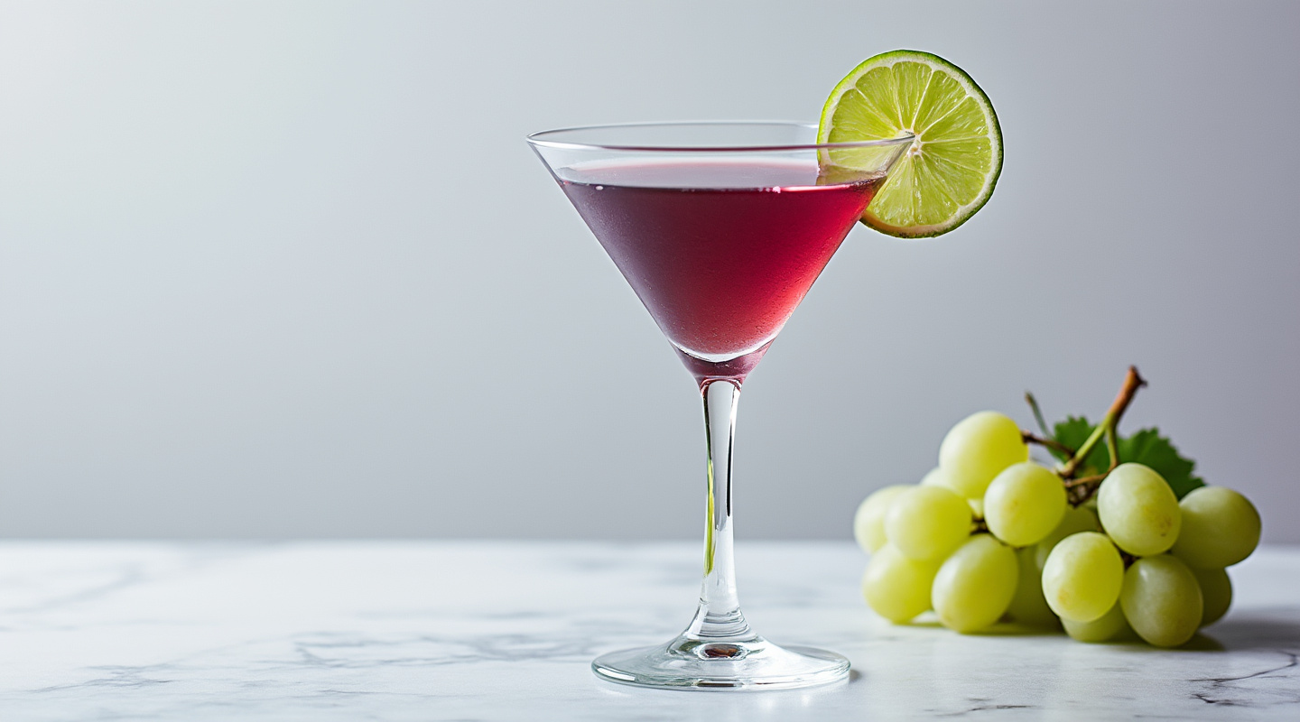 Grape Martini served in a chilled Martini glass garnished with grapes