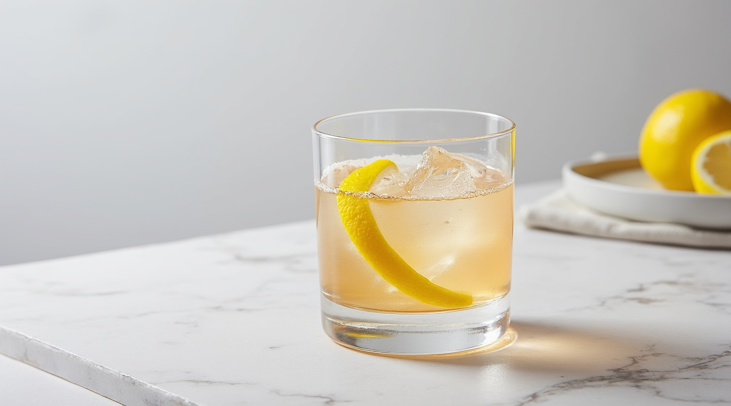 Marconi Wireless cocktail with lemon zest twist and crushed ice