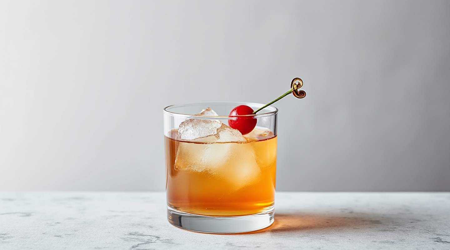 Famous Last Word cocktail served in a Nick & Nora glass with a cherry garnish