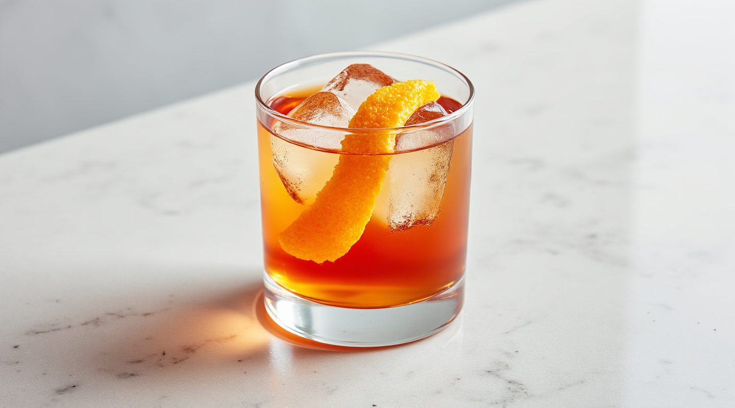 Monte Berico cocktail with an orange twist garnish