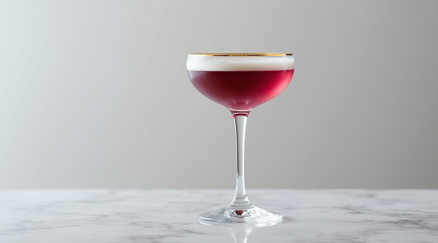Apple & Blackberry Pie cocktail served in a martini glass