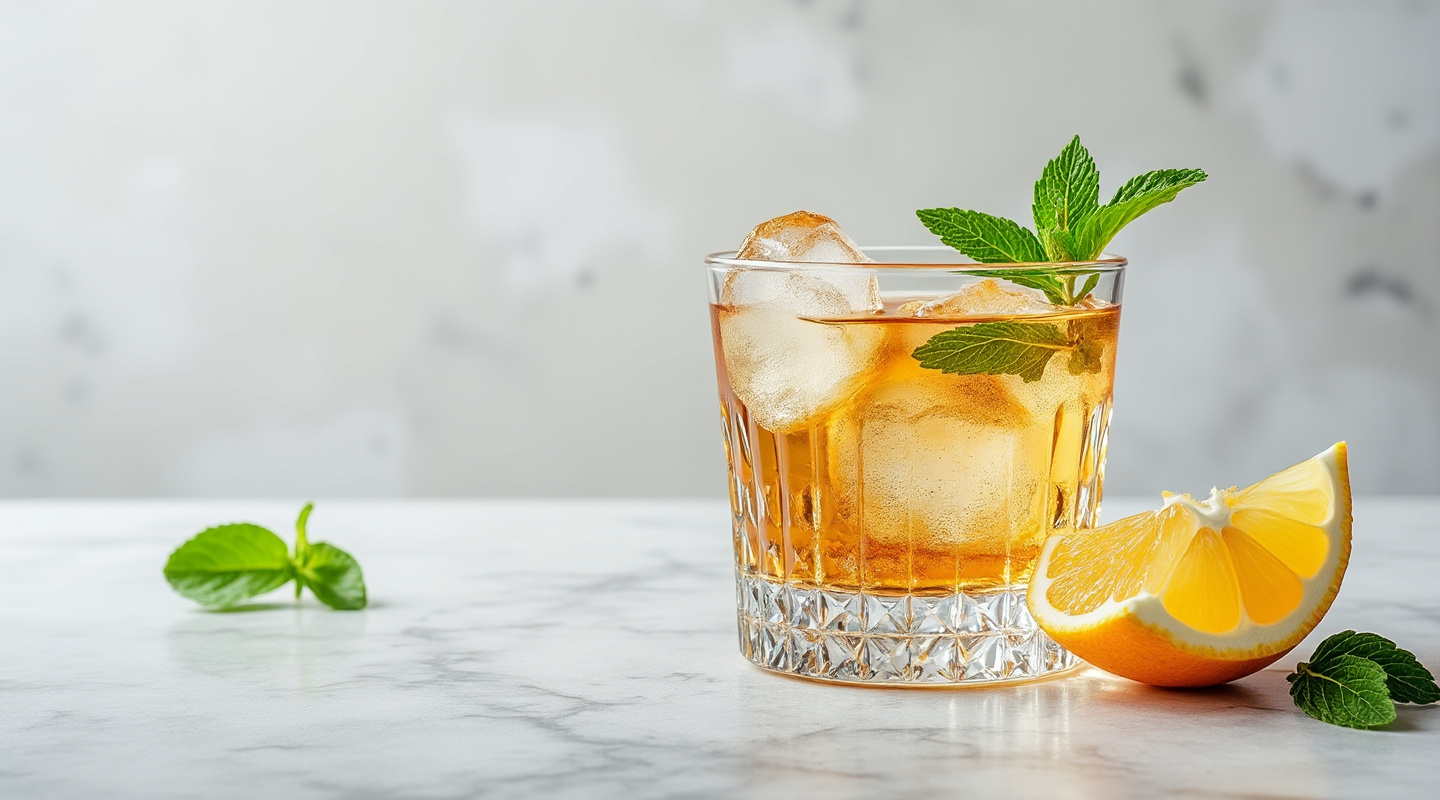 Brandy Smash in a glass with mint garnish
