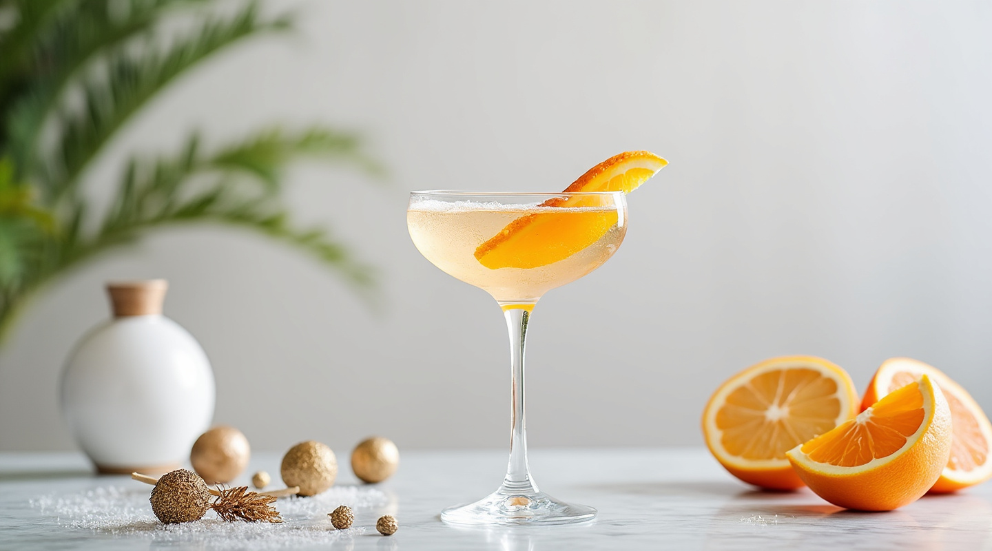 Happy New Year Cocktail with a slice of orange as garnish
