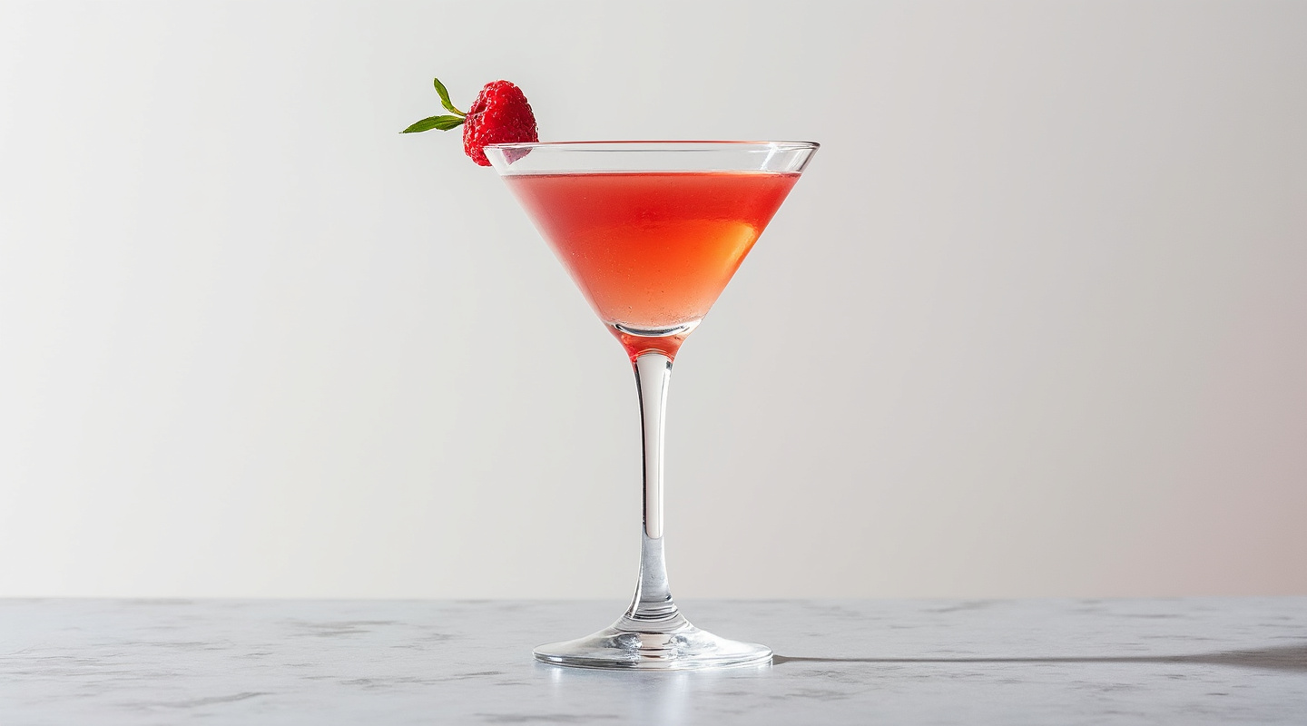 Crimson Blush cocktail in a Martini glass