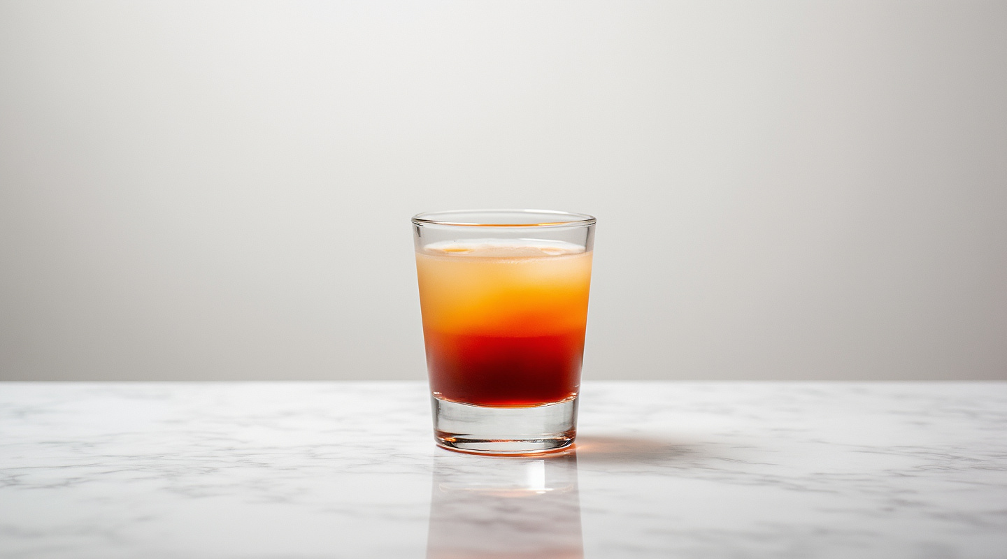 Flatliner cocktail with layers of sambuca, tequila, and hot sauce