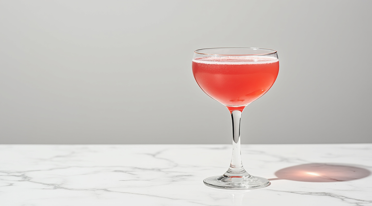 Gin Berry cocktail in a coupe glass garnished with lime zest