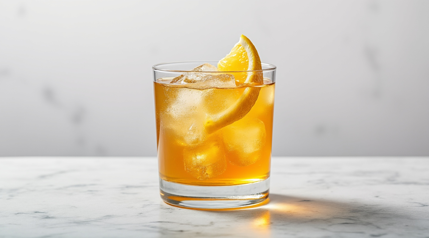 A glass of Honey Vodka Sour with a refreshing lemon garnish