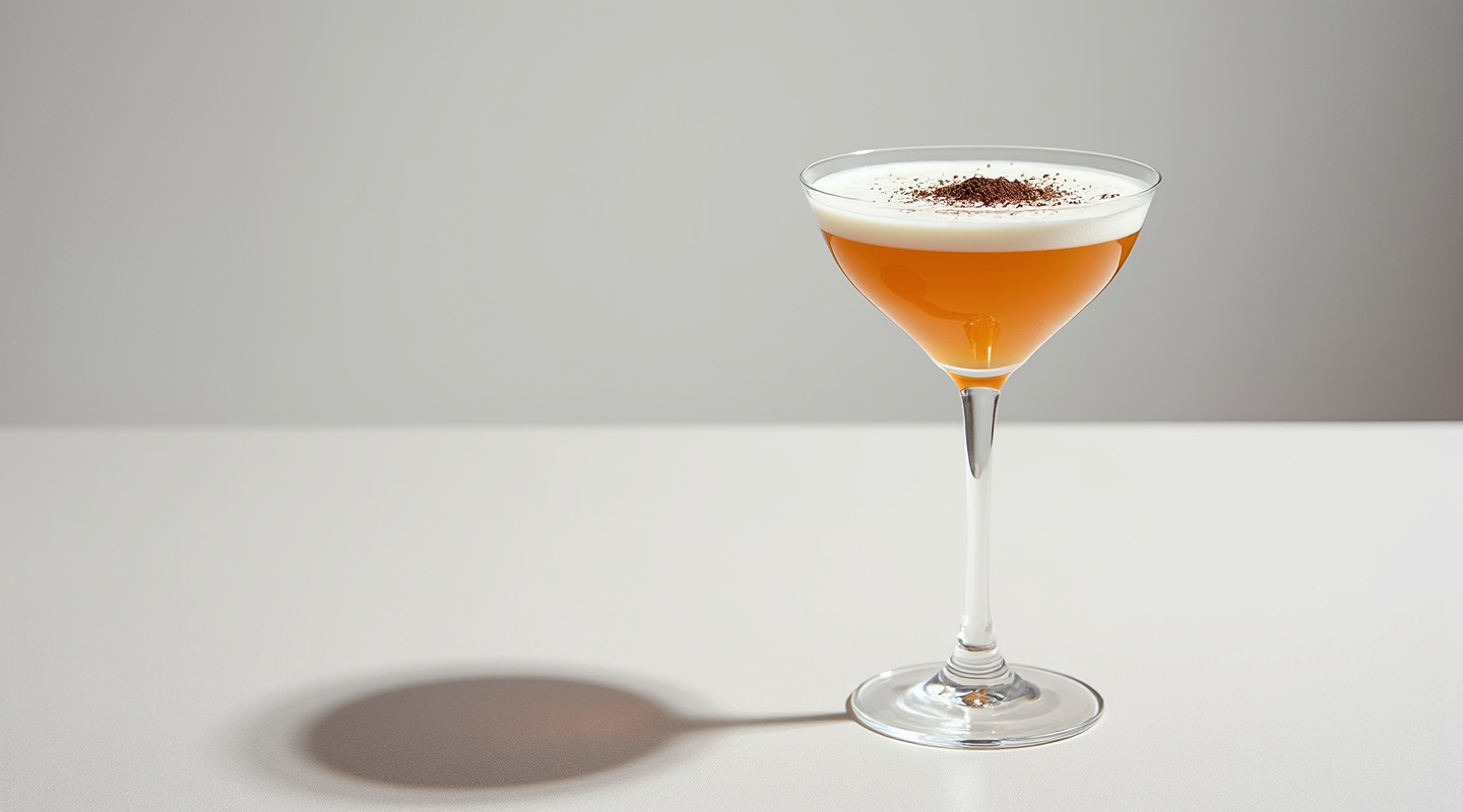 Kretchma cocktail in a Martini glass dusted with chocolate powder