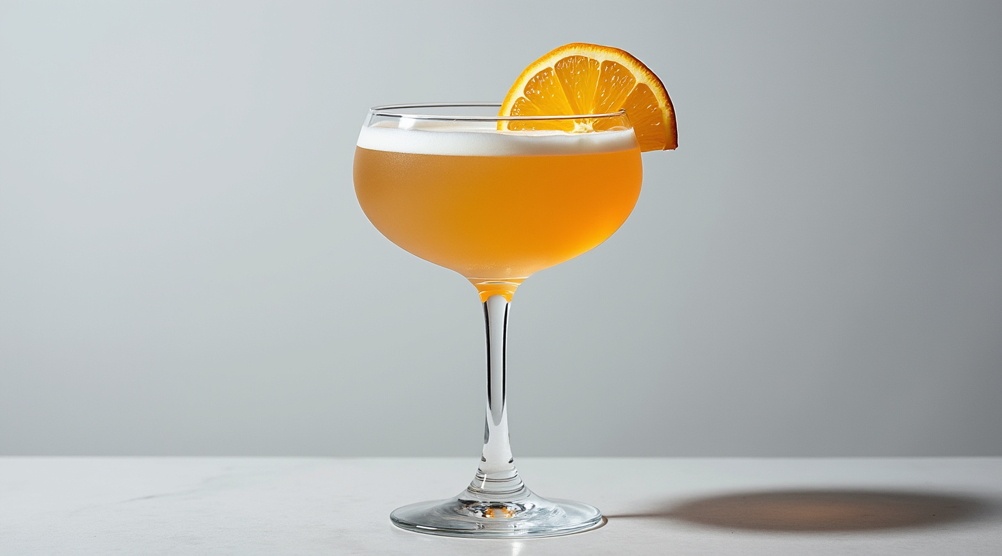 The Bomb cocktail served in a coupe glass with an orange zest twist