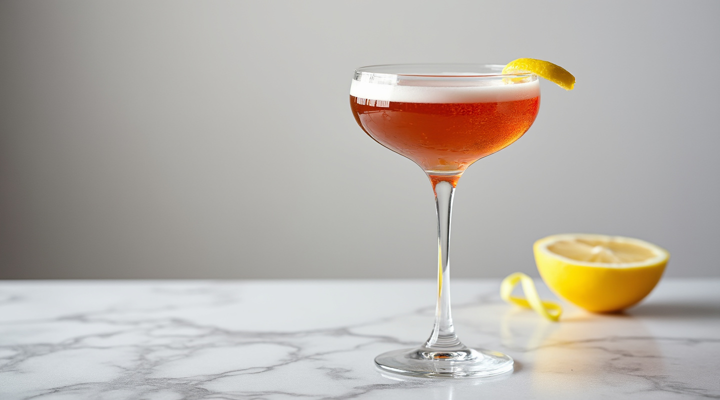 Parisian Cocktail in a coupe glass with lemon twist