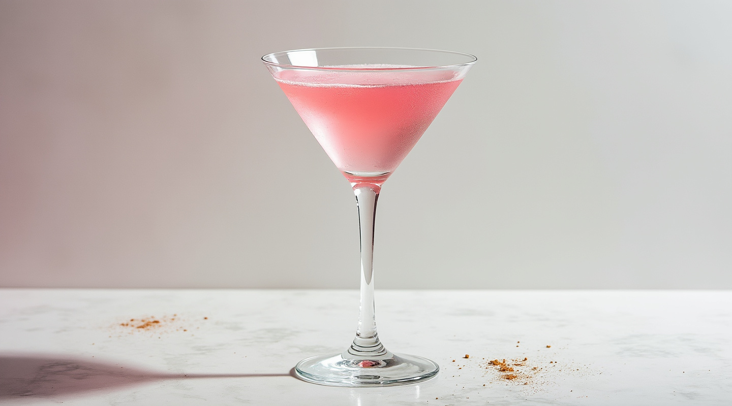 Pink Sin Martini in a glass with cinnamon dust