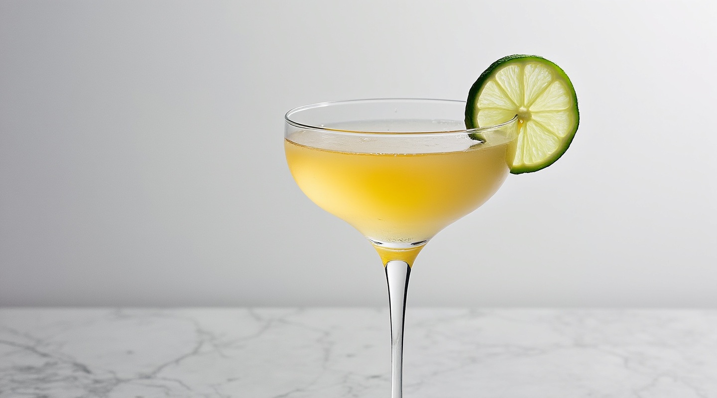 Honey Daiquiri in a chilled Coupe glass with a lime wedge garnish