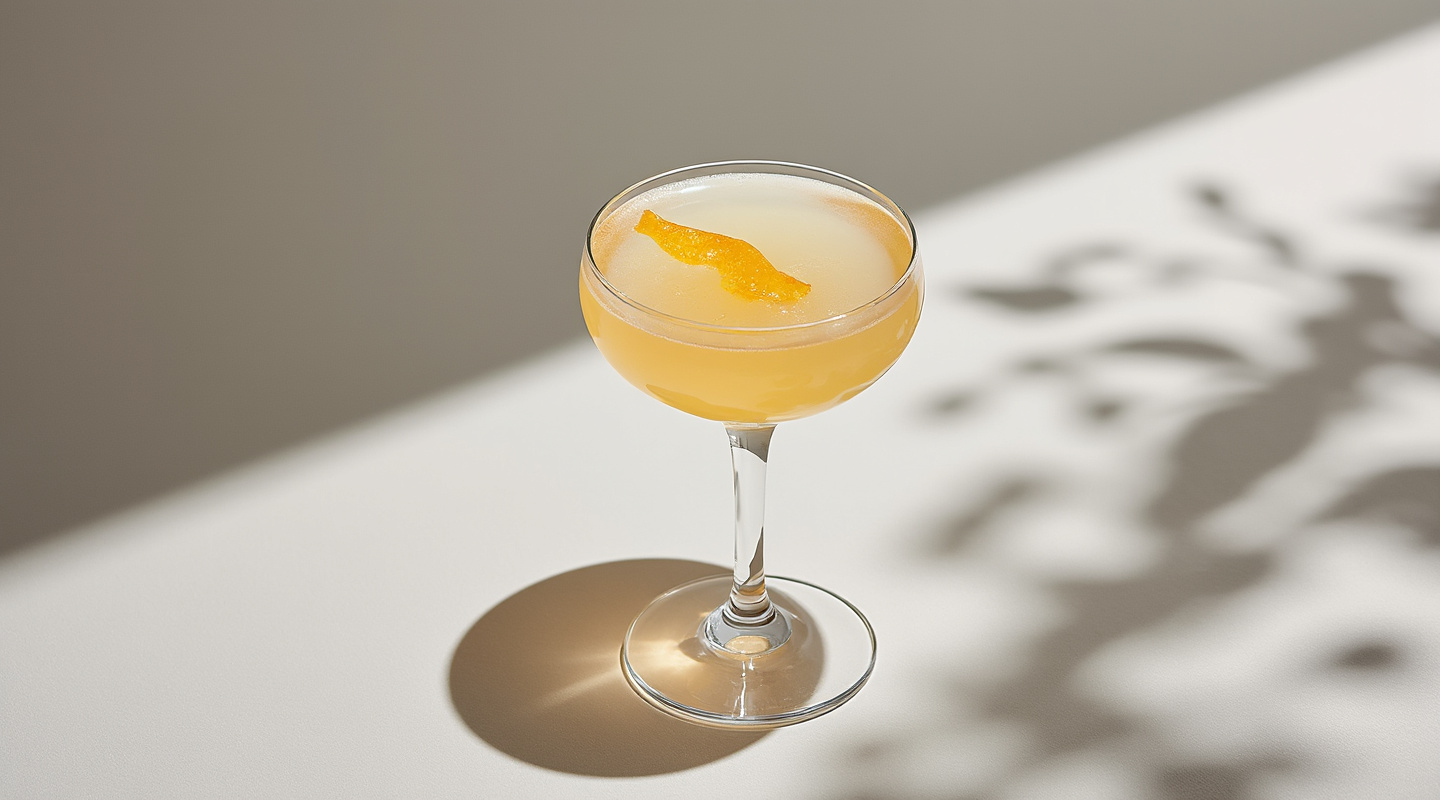 Bee's Knees cocktail served in a coupe glass with an orange twist garnish