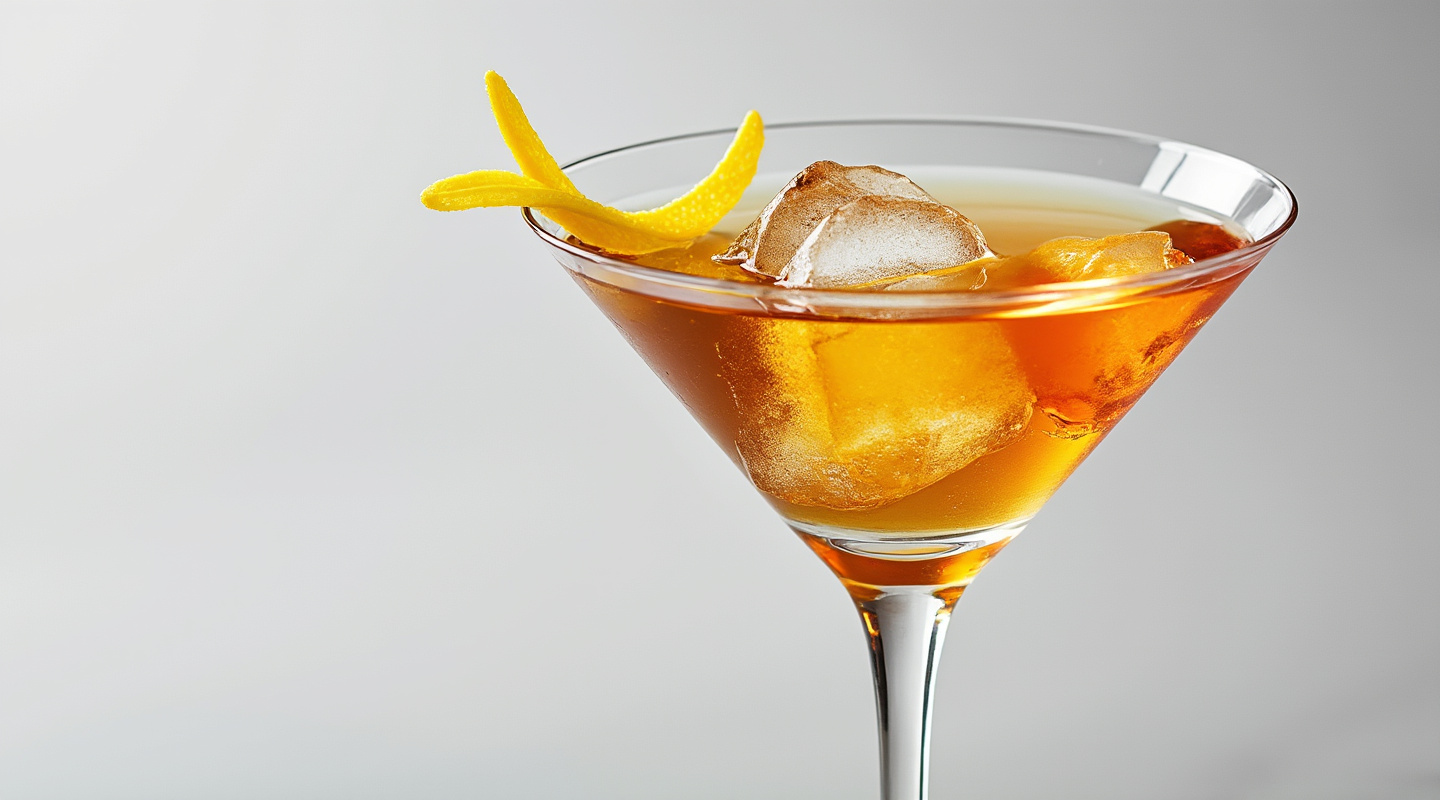 Iced Tea Martini in a chilled glass with lemon zest garnish