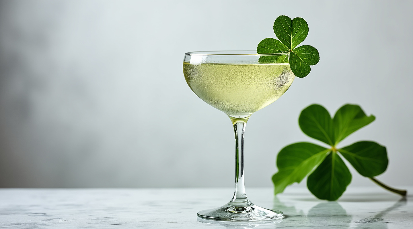 Four Leaf Clover cocktail served in a martini glass